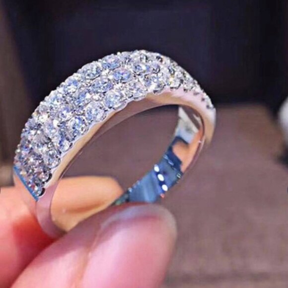 Women's Zirconia Pavé Designed Band Across the Top Half - Picture 3 of 5